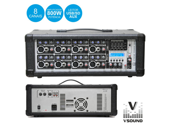 VSOUND Mesa Mistura Amplificada Profissional 8 Canais 800W VSOUND Mesa Mistura Amplificada Profissional 8 Canais 800W